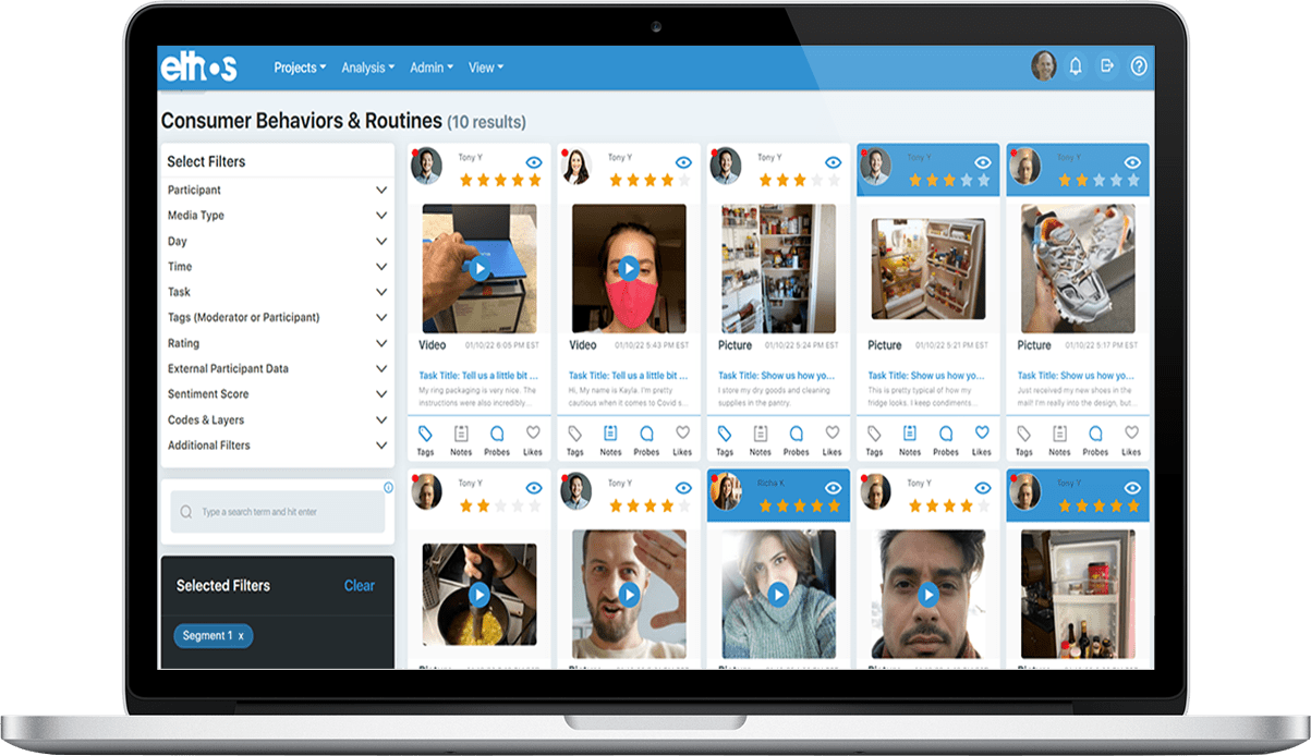 Photovoice research data organized on the EthOS insight dashboard