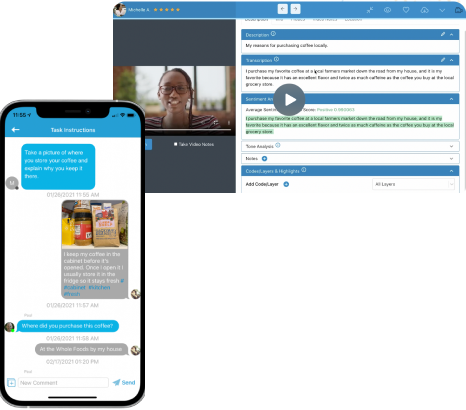 Screenshot of the EthOS app and desktop platform displaying data collection and reporting capabilities.