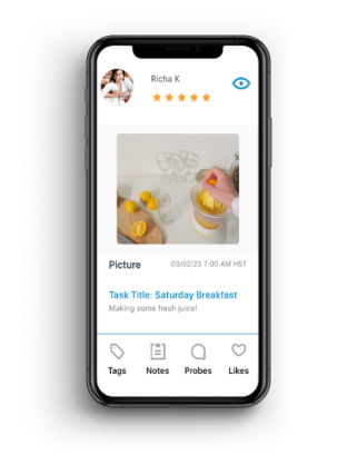 Screenshot of a product test displayed on a smartphone, illustrating user feedback on the EthOS platform.