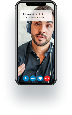User providing video feedback on a smartphone, expressing opinions about a new design concept.