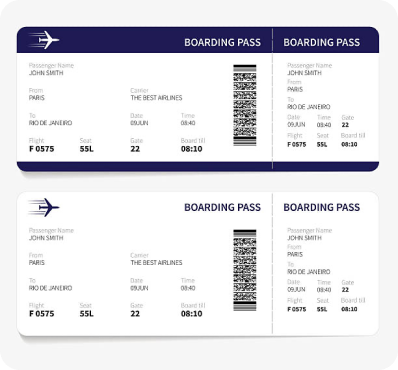 Plane tickets representing a travel touchpoint, analyzed by EthOS for enhanced customer insight.