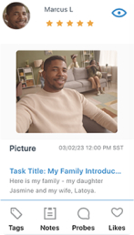 Screenshot of a participant in a diary study talking about his family.
