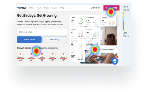 Heatmap from EthOS showing user interaction on a website concept test for intuitive UI analysis.
