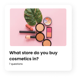 Mobile ethnography study question on preferred cosmetic stores, accompanied by makeup imagery.