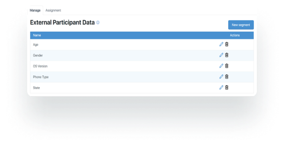 Screenshot of external participant data
