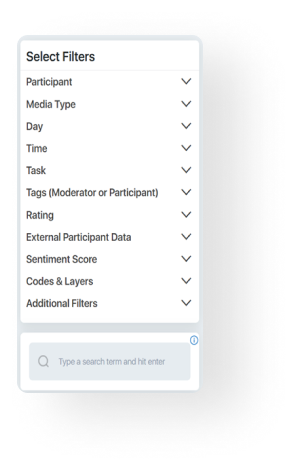 A screenshot of the ethos platform showing the filtering area to sort participant responses.