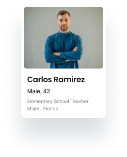 Profile of Carlos Ramirez, an elementary school teacher from Miami, featured on EthOS recruitment panel.