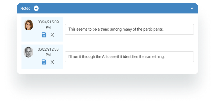 A screenshot of the ethos platform showing how researchers can leave notes.