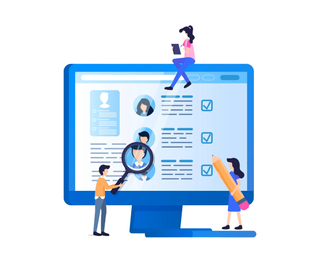 Animated illustration of EthOS team managing recruitment process on a computer screen