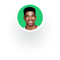 Profile of a young man smiling, depicted in a user circle icon.